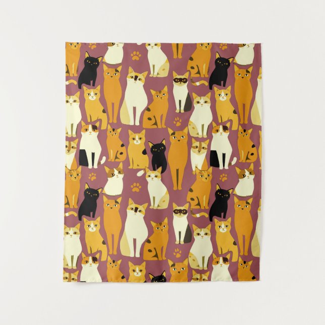 Tapete De Parede Padrão de Gengibre, Gatos Pretos e Brancos (Frente)