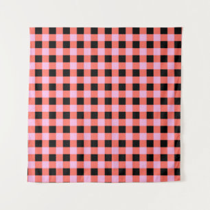 Tapete De Parede Padrão de Gingham, com Verificação a Preto, Rosa