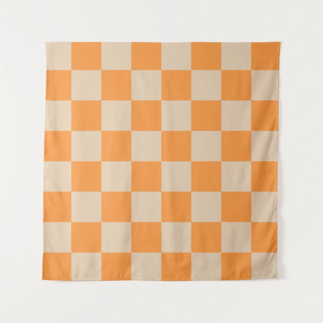 Tapete De Parede Padrão de Gingham Verificado por Laranja (Frente)