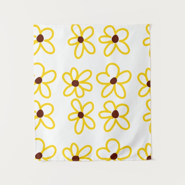 Tapete De Parede Padrão de girassol castanho-amarelo ventre floral  (Frente)