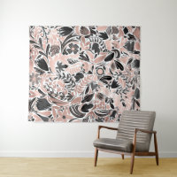 Padrão de Ilustração de Folha Floral Preta rosa Do