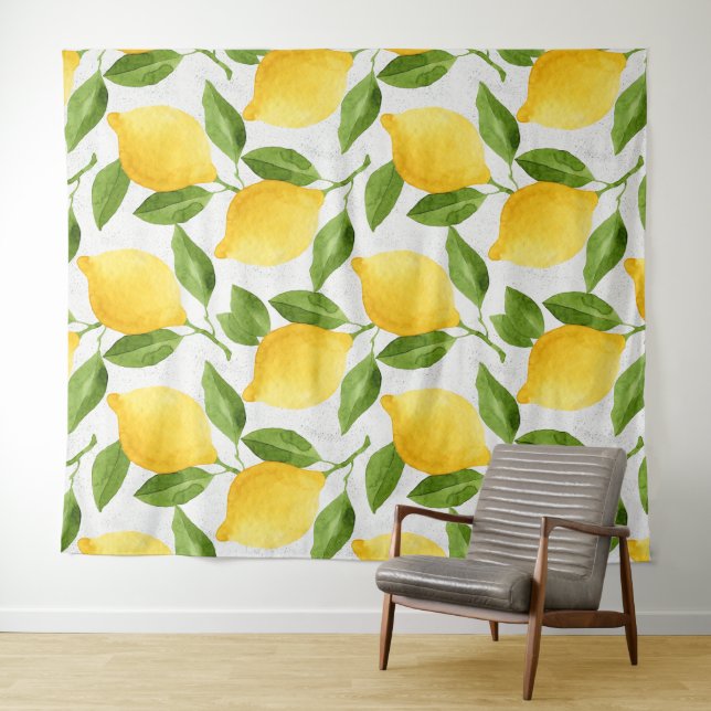 Tapete De Parede Padrão de limões de aquarela (In Situ (Horizontal))
