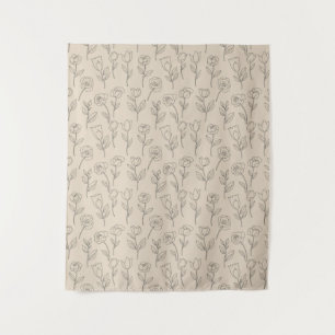Tapete De Parede Padrão de Linha Floral Minimalista Elegante