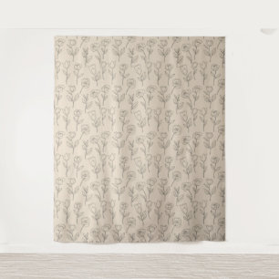 Tapete De Parede Padrão de Linha Floral Minimalista Elegante