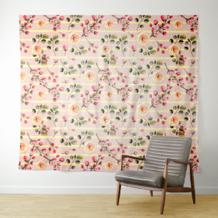 Tapete De Parede Padrão de Listra Floral Rosa Suave