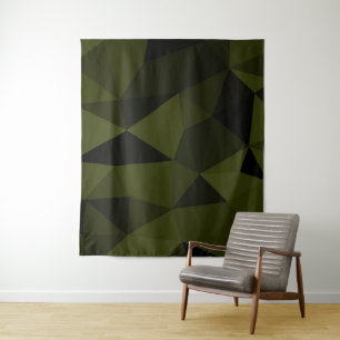 Tapete De Parede Padrão de malha geométrica preto verde exército es
