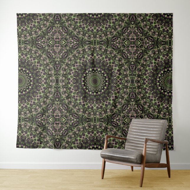 Tapete De Parede Padrão de Mandala Caleidoscópio Verde e Preto (In Situ (Horizontal))