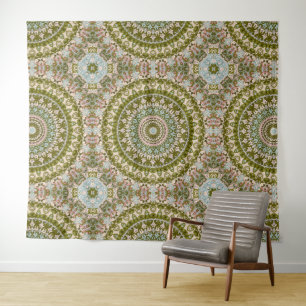 Tapete De Parede Padrão de Mandala em Verde Oliva e Pastel