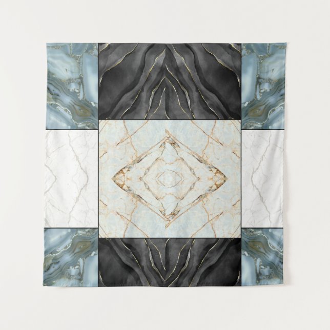 Tapete De Parede Padrão de mármore branco e preto na moda Dourado (Frente)