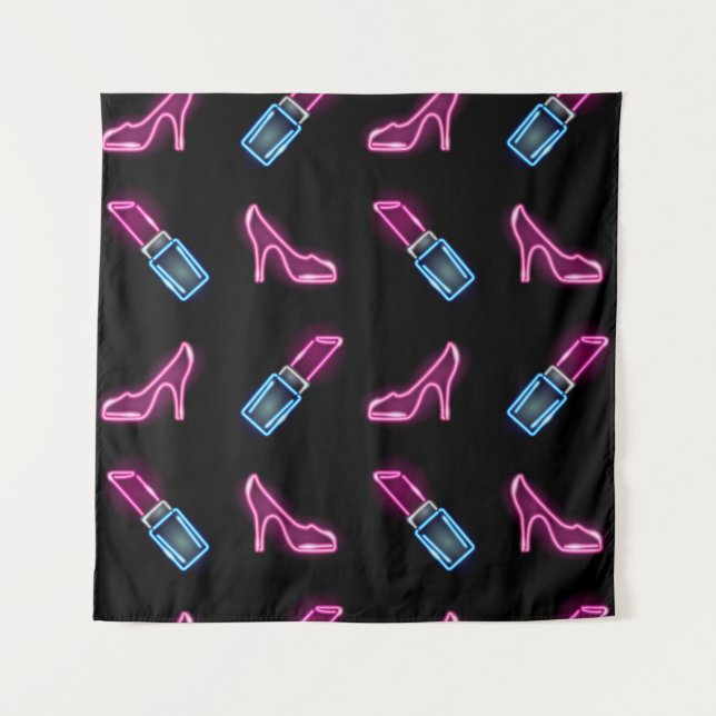 Tapete De Parede Padrão de Moda com Ícones de Neon. (Frente)