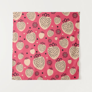 Tapete De Parede Padrão de morango cor-de-rosa: design doce sem cos
