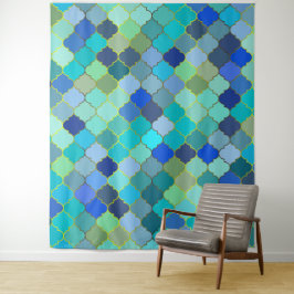 Tapete De Parede Padrão de Mosaico Marroquino Aqua Azul
