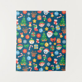 Tapete De Parede Padrão de Natal animado em azul