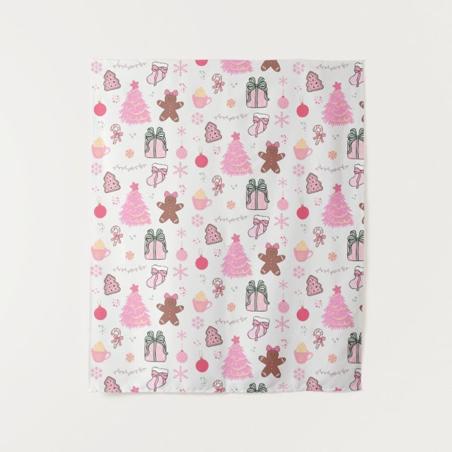 Tapete De Parede Padrão de Natal Rosa (Frente)