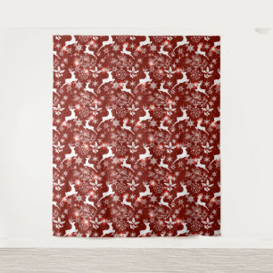 Tapete De Parede Padrão de Natal vermelho e branco com renas