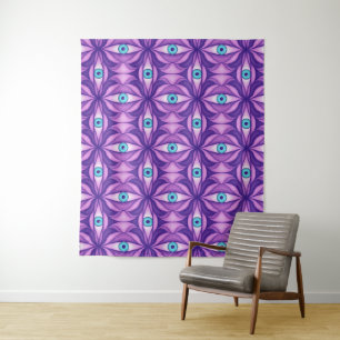 Tapete De Parede Padrão de Olho Botânico Abstrato Maximalista Roxo
