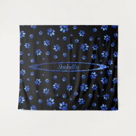 Tapete De Parede Padrão de pata de cão brilhante azul Monograma