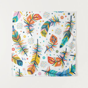 Tapete De Parede Padrão de penas sem costura em estilo boho