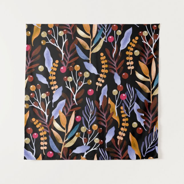 Tapete De Parede Padrão de Plantas de Aquarela abstrato (Frente)