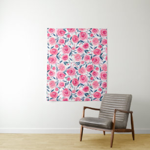 Tapete De Parede Padrão de Rosas de Aquarela Floral Rosa