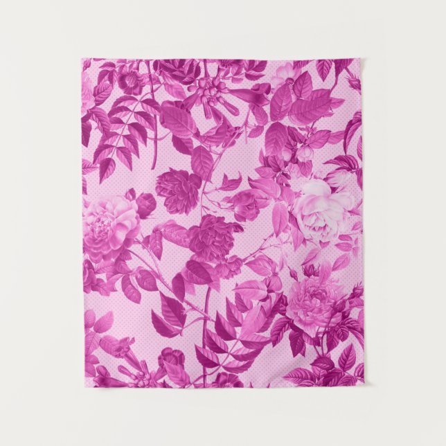 Tapete De Parede Padrão de Rosas Rosas Com Folhas (Frente)