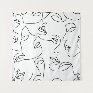 Tapete De Parede Padrão de rosto de linha abstrato 1