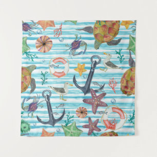 Tapete De Parede Padrão de Starfish das tartarugas náuticas