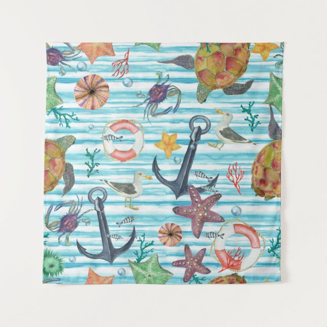 Tapete De Parede Padrão de Starfish das tartarugas náuticas (Frente)