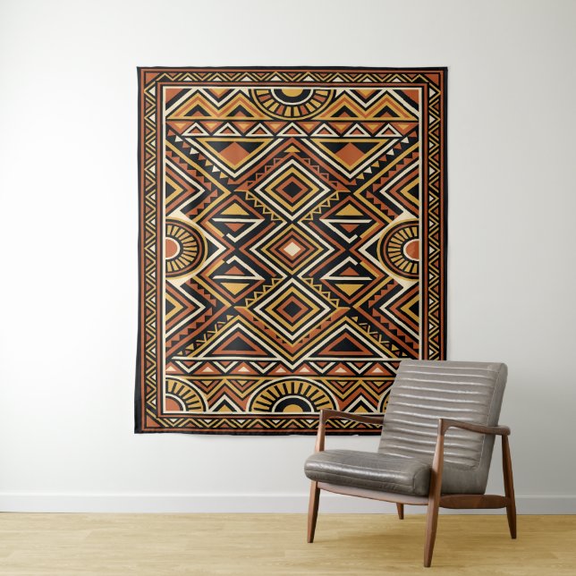 Tapete De Parede Padrão de Superfície Abstrato Boho Ócre Preto (In Situ)