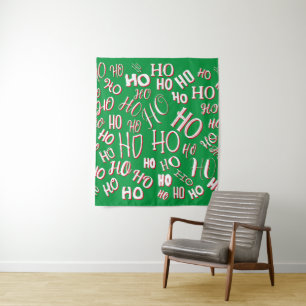 Tapete De Parede Padrão de texto de Natal HO HO HO branco verde ver