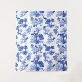 Tapete De Parede Padrão de Toile Francês Azul com Floresta de Veado