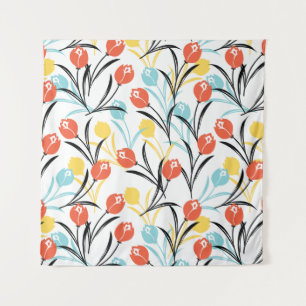 Tapete De Parede Padrão de Tulipas Vibrante Design Floral em Branco