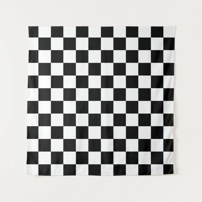Tapete De Parede Padrão de Xadrez Preto e Branco (Frente)