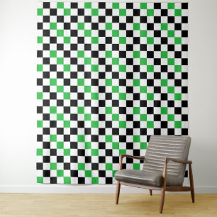 Tapete De Parede Padrão de xadrez verde preto e branco