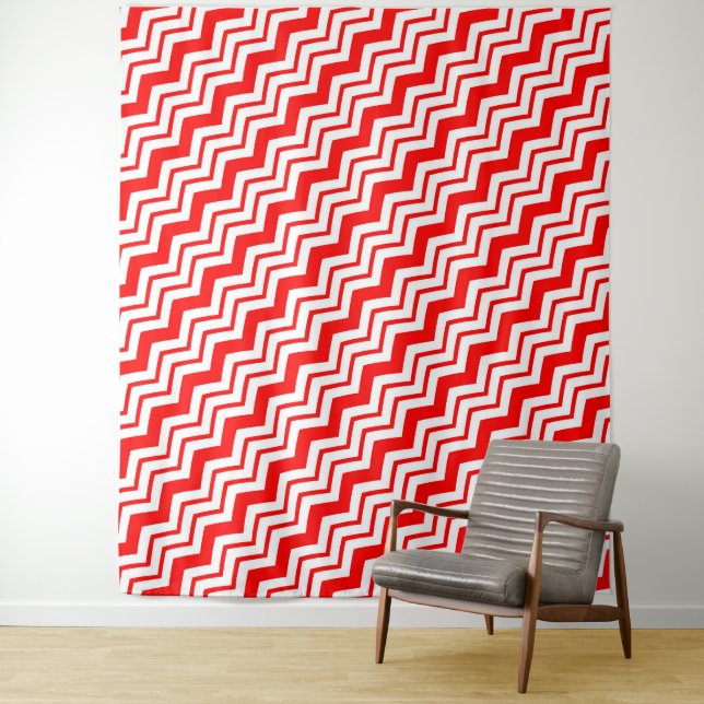 Tapete De Parede Padrão de ziguezague em chevron vermelho e branco (In Situ)