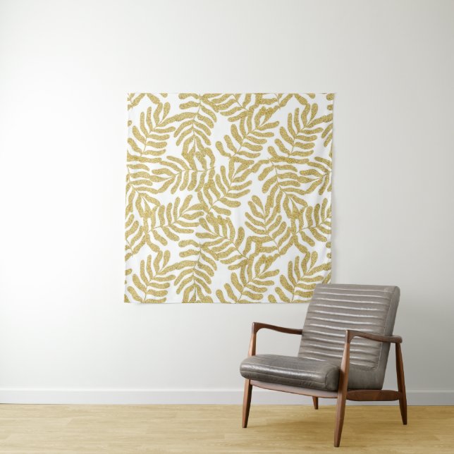 Tapete De Parede Padrão Dourado de abstrato de folhas com brilho (In Situ)