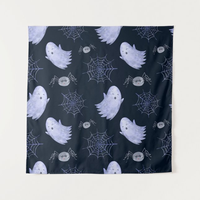 Tapete De Parede Padrão Engraçado de Halloween de Aranha Fantasma. (Frente)