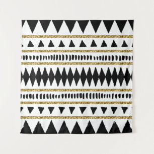 Tapete De Parede Padrão Étnico Dourado negro