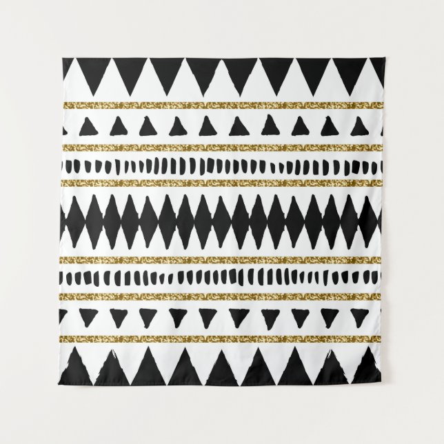 Tapete De Parede Padrão Étnico Dourado negro (Frente)
