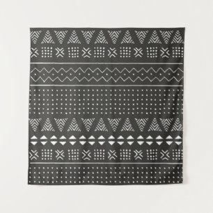 Tapete De Parede Padrão étnico tribal negro e branco com geometr