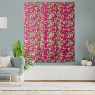 Tapete De Parede Padrão Festivo De Folhagem De Morango, Fuchsia