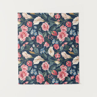 Tapete De Parede Padrão Floral Azul Naval Romântico