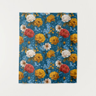 Tapete De Parede Padrão Floral Colorido Rustic Vintage em Azul