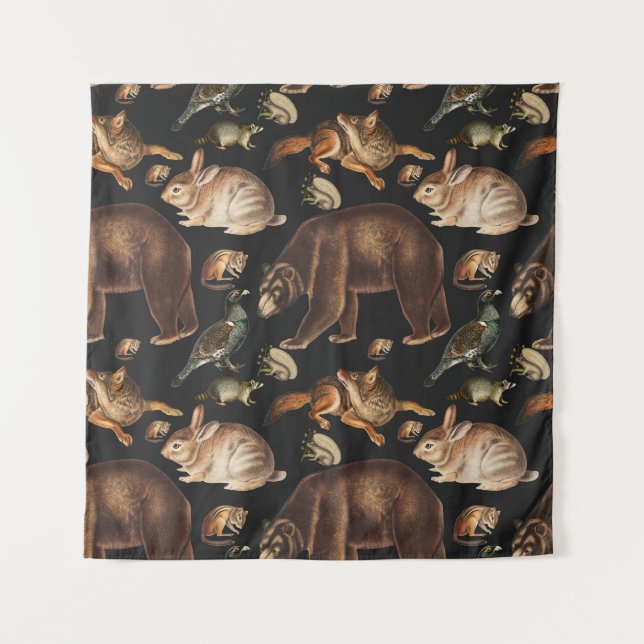 Tapete De Parede Padrão Floral De Animais Da Floresta Whimsical (Frente)