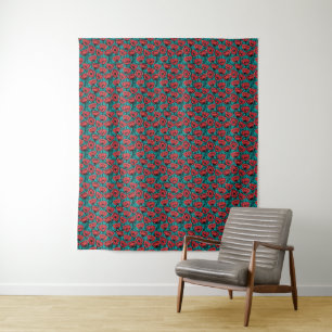 Tapete De Parede Padrão Floral de Papoula Vermelha Abstrata Moderna