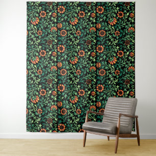 Tapete De Parede Padrão Floral Intricado com Folhas Verdes