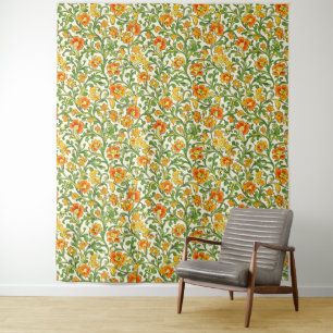 Tapete De Parede Padrão floral laranja e amarelo Art Nouveau
