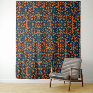 Tapete De Parede Padrão Floral Laranja Fluido