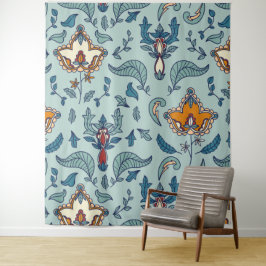 Tapete De Parede Padrão floral ornamentado em um fundo azul claro