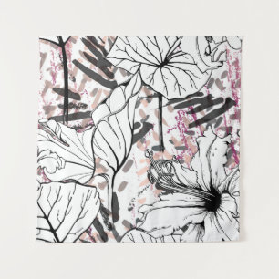 Tapete De Parede Padrão Floral Preto e Branco Invisível. Ar Moderno